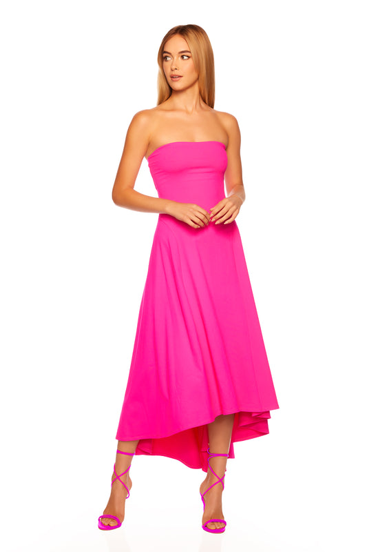 strapless seamed high low dress